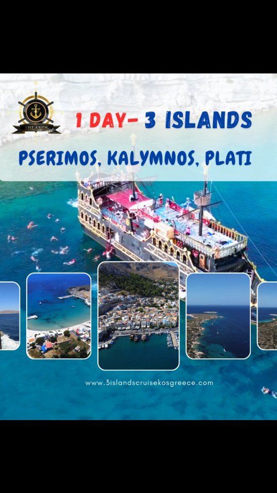 From the crystal clear waters of Pserimos to the cultural wonders of Kalymnos and the serene beauty of Plati, our pirate-themed ship takes you on an unforgettable journey across the Aegean Sea.

Swim in turquoise waters, enjoy delicious Greek BBQ onboard, and create memories that will last a lifetime. Why visit just one Greek island when you can experience three in a single day?

⛵ Daily departures from Kos central port
🍽️ Fresh Greek BBQ lunch included
🏊‍♀️ Multiple swimming stops
📸 Stunning photo opportunities
Limited spots available for tomorrow! Book through the link in our bio.

Want more info? Get in touch!
📱 TL: +30 6946 373230
📧 Email: 3islandscruisekosgreece@gmail.com
🌐 Website: www.3islandscruisekosgreece.com

#kosisland #pserimos #kalymnos #plati #3islandscruisekosgreeece #kosharbor